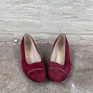 Ferragamo Vintage Red Suede Kitten Heel Flats